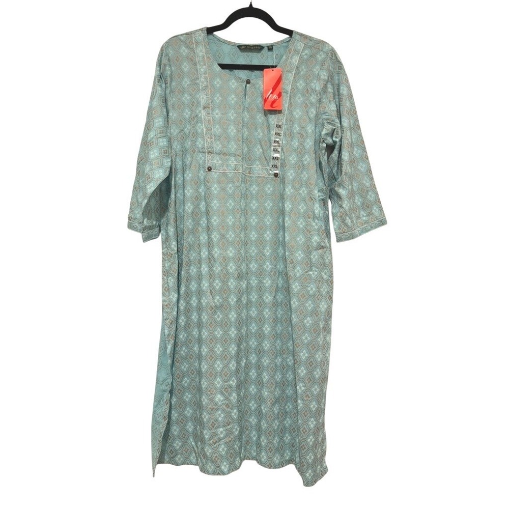 Avaasa sz XXL blue floral 3/4 blue/gold sleeve long tunic new w/ tags JJ